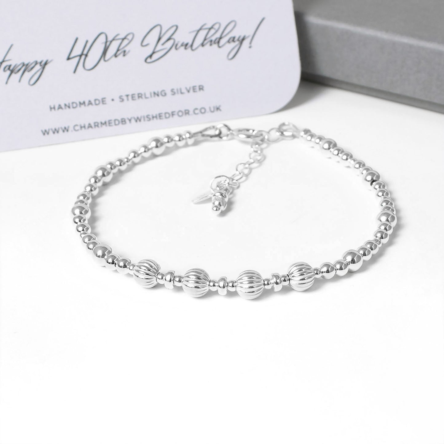 40th Birthday Silver Bead Bracelet | EVIE