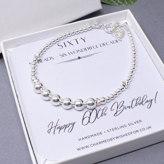 60th Birthday Sterling Silver Bead Bracelet | BEATRICE