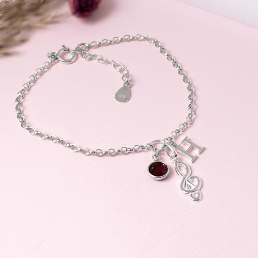 Music Note Personalised Charm Bracelet Sterling Silver