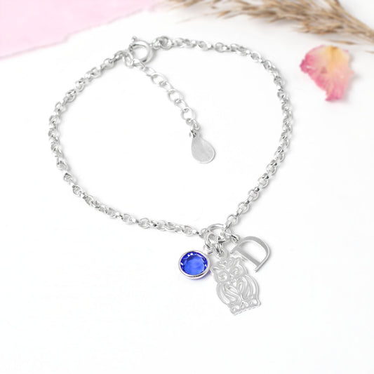 Owl Personalised Charm Bracelet Sterling Silver